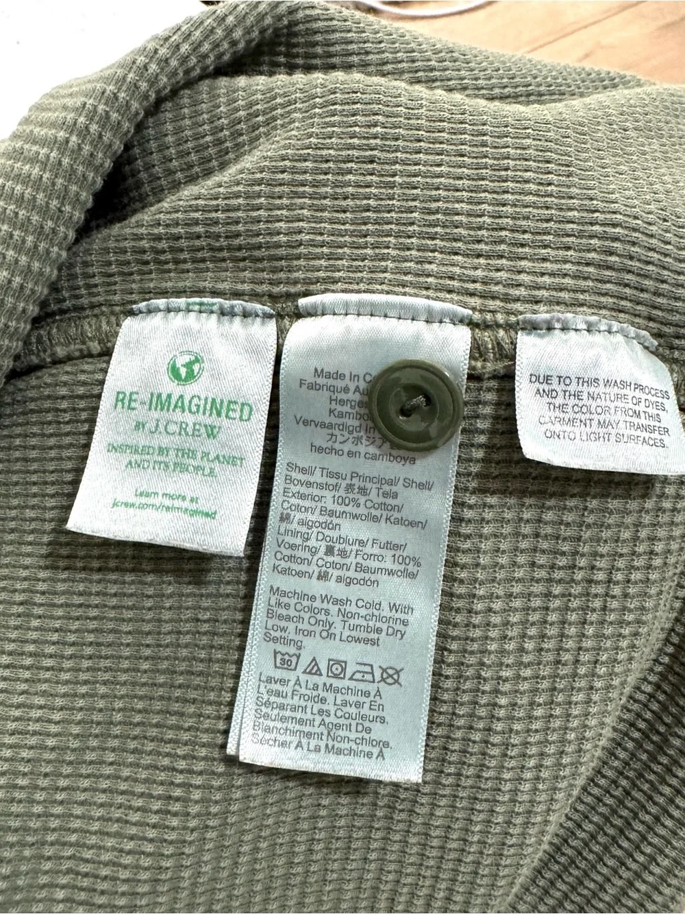 J. Crew Knit Goods Olive Green Cotton Waffle Shirt Jacket L